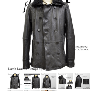 72975 Vintage-finished leather peacoat, short length leather in black, M3492.   M Size (haruf)