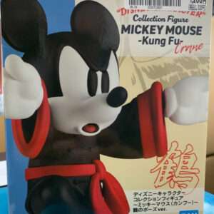 Box for a Disney Mickey Mouse Kung Fu Crane collection figure, showing Mickey in a kung fu pose with a red belt and Bandai logo.