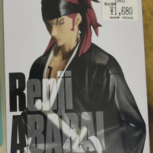 Box for a Bleach Renji Abarai figure featuring the character with red hair and black headband, price ¥1,680 on a sticker.
