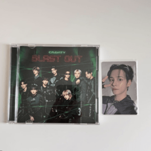 CRAVITY 'BLAST OUT' album with a group photoshoot cover and a separate member photo card to the right.