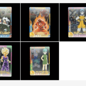Six Dragon Ball trading cards displayed in a 3-by-2 grid on a black background.