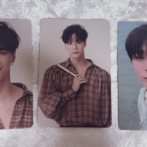 Three vertical photo cards featuring a young man with dark hair in a red plaid shirt: left shows a smile, middle shows him holding a strap, right is a close-up by water.