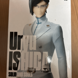 Box for a Bleach action figure of Uryu Ishida, shown in a white military-style uniform with black hair.