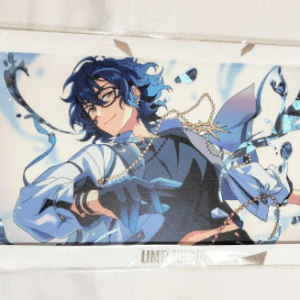 Framed anime art print of a blue-haired character in a blue jacket, sealed in plastic wrap.
