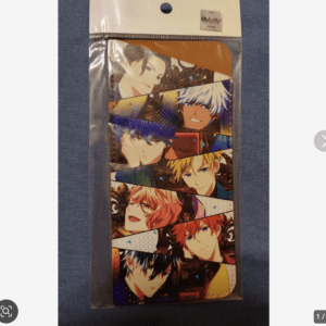 Plastic package containing a collage of colorful anime character panels arranged in diagonal strips inside a clear sleeve.