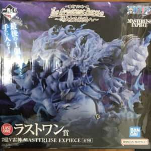 Box for One Piece Masterlise Expiece 'The Greatest Battle' Last One prize figure, showing a blue multi-armed ghostly creature and Bandai Namco logos.