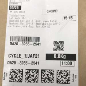 Shipping label with destination in Tochigi, weight 0.8 kg, service: GROUND; includes barcodes and times 11:00 and 15:15