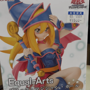 Box for a Yu-Gi-Oh! Equal=Arts figure: Black Magician Girl in blue-pink outfit with blonde hair, holding a staff, on a white background poster box.  Articulos Japan (Post Box Japan)