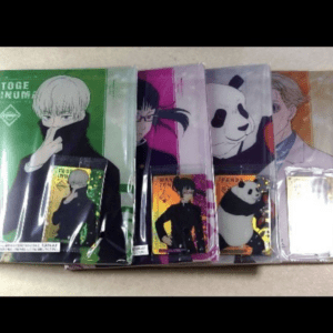 Plastic-wrapped bundle of anime merchandise featuring Toge Inumaki and panda characters.