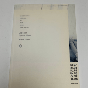 Cream album cover with 'ASTRO Special Album Winter Dream' and member names listed, plus a small star logo nearby.
