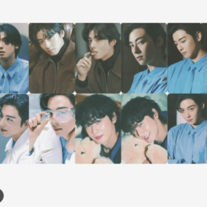 Collage of nine portraits of a young man with dark hair wearing blue outfits, posing in different expressions.