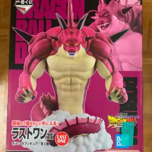Box art for a Dragon Ball figure featuring a muscular pink demon with horns, standing on a white cloud against a pink and black background