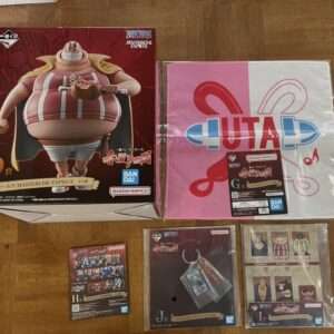 Large boxed One Piece Masterlise figure of a rotund pirate, with Bandai Namco branding visible on the box.