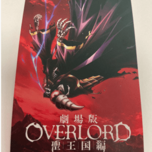 Trading card with a dark armored character falling against a red sky; 'OVERLORD' title at bottom (Japanese text).