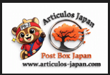 Logo for Post Box Japan featuring a cartoon bear mascot, an orange tree graphic, and the site name with the URL www.articulos-japan.com род (brand visual).