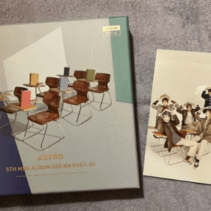 Astro 5th mini album Dream Part 02 box set with a group photo card placed beside it