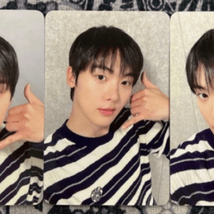 Triptych selfie of a young man in a black-and-white striped shirt posing in three shots (call-me gesture, thumbs-up, and holding a green phone).