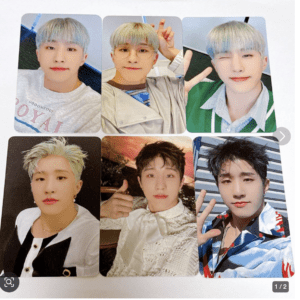Collage of six selfies featuring a young man with pastel blue hair in various outfits and poses, including winks and peace signs.