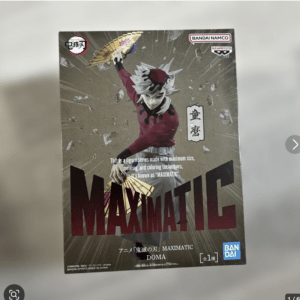 Boxed Maximatic figure of Doma from Demon Slayer, by Bandai Namco, shown in dynamic pose with a fan and bold 'MAXIMATIC' lettering on the box.  Articulos Japan (Post Box Japan)