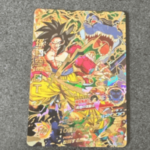 Holographic Dragon Ball trading card featuring Goku in a yellow gi battling a blue dragon-like creature, with colorful foil artwork.