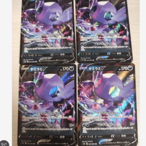 Four holographic Yamirami V Pokémon cards arranged in a 2x2 grid, each showing a purple creature with a blue gem and 170 HP against a colorful crystalline background.