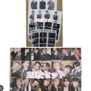 Two poster collages of male portraits: top shows a 14-piece set (14点セット) in grayscale, bottom shows a 21-piece set (21枚セット) in color.