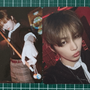 Two-panel collage of a young person with brown hair; left panel shows a gloved hand holding a wand with a glowing orb, right panel is a close-up portrait.