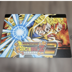 Dragon Ball Z themed mouse pad with two Super Saiyan Gokus and a blue energy blast in the center.