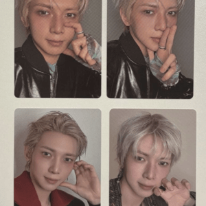collage of four headshots of a person with blond hair in different poses and outfits.