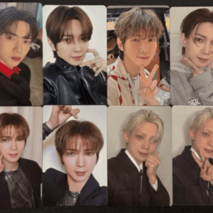Eight selfies of a young man in different outfits, arranged in a 2x4 grid, with varied hairstyles and poses.