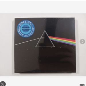 Pink Floyd The Dark Side of the Moon album cover: a white prism dispersing light into a rainbow on a black background.